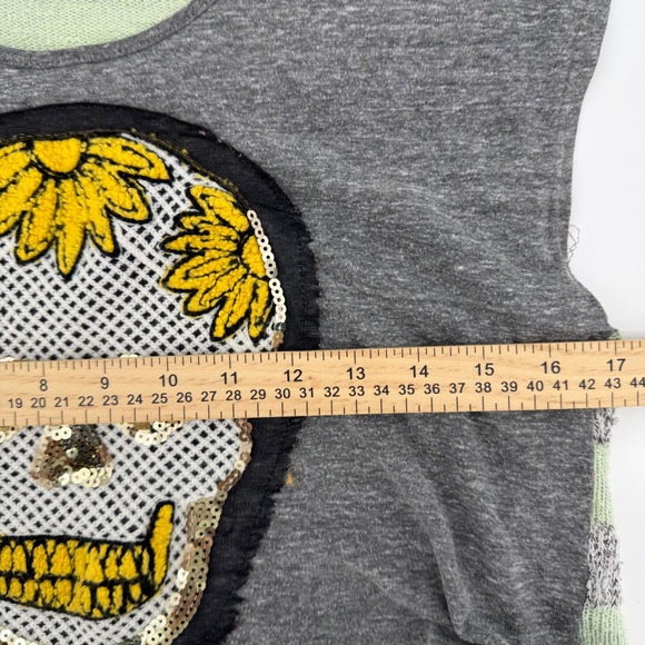 The Clas-sic Y2K Skull Sequin Sunflower Graphic Tank Top Women Made in USA Small - Picture 5 of 7